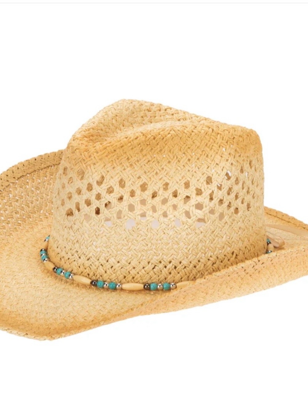 San Diego Hat Company Natural Straw Western Hat with Turquoise Bead Accent - Picture 4 of 4